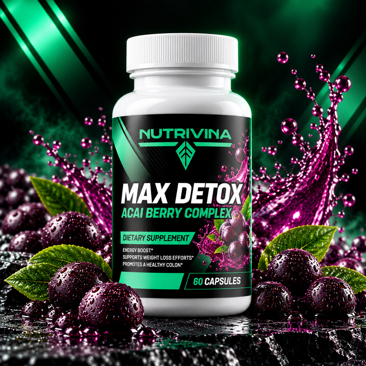 Nutrivina Max Detox Acai Berry Complex | 60 Capsules
