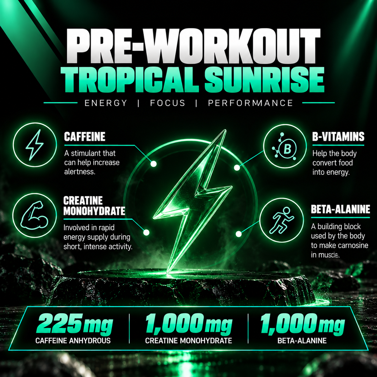 Nutrivina Pre-Workout Tropical Sunrise | 15.76 oz | 30 Servings