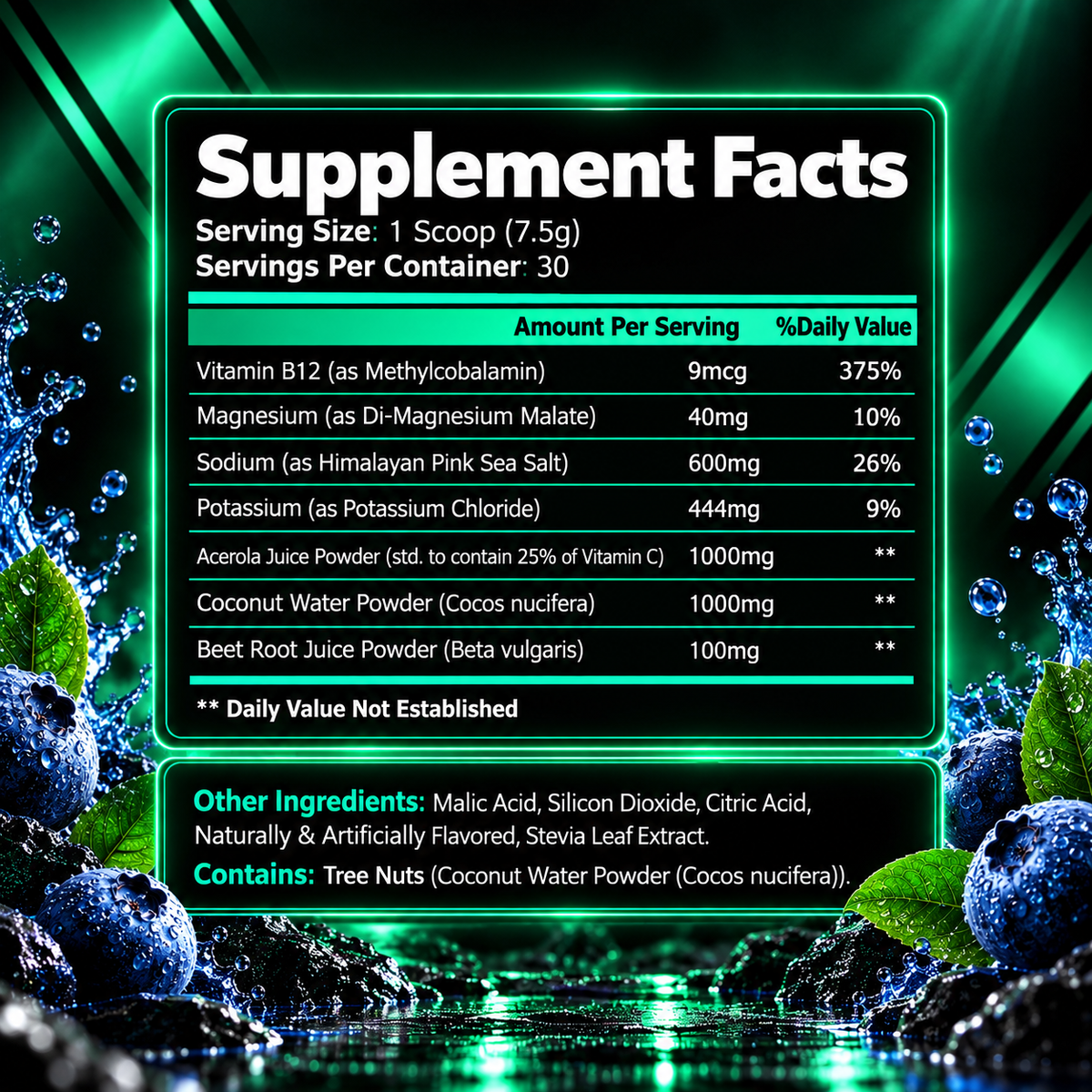 Nutrivina Electrolytes Blue Raspberry | 7.94 oz | 30 Servings